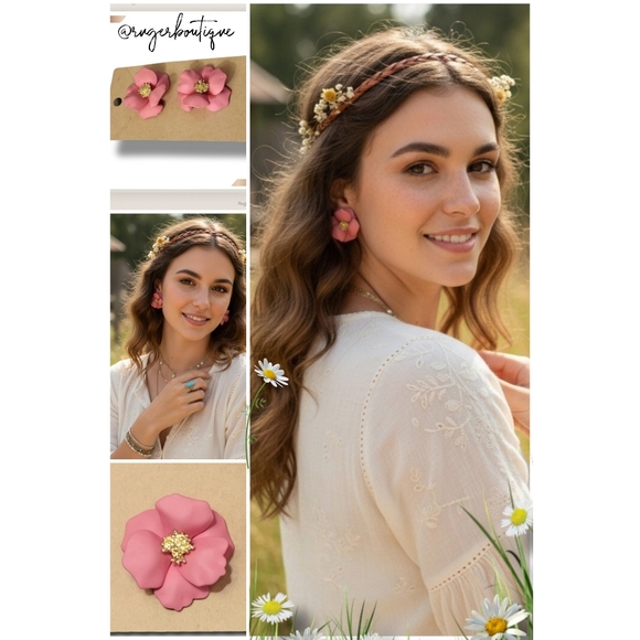 🌿Gorgeous Women's Flower Earrings Coral Color- Just Beautiful! - Picture 9 of 11